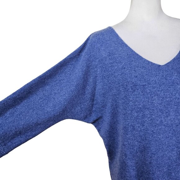 Liny Xin Womens V-Neck Superfine Merino Wool Sweater Sz L Blue Preppy Academia - Picture 4 of 12
